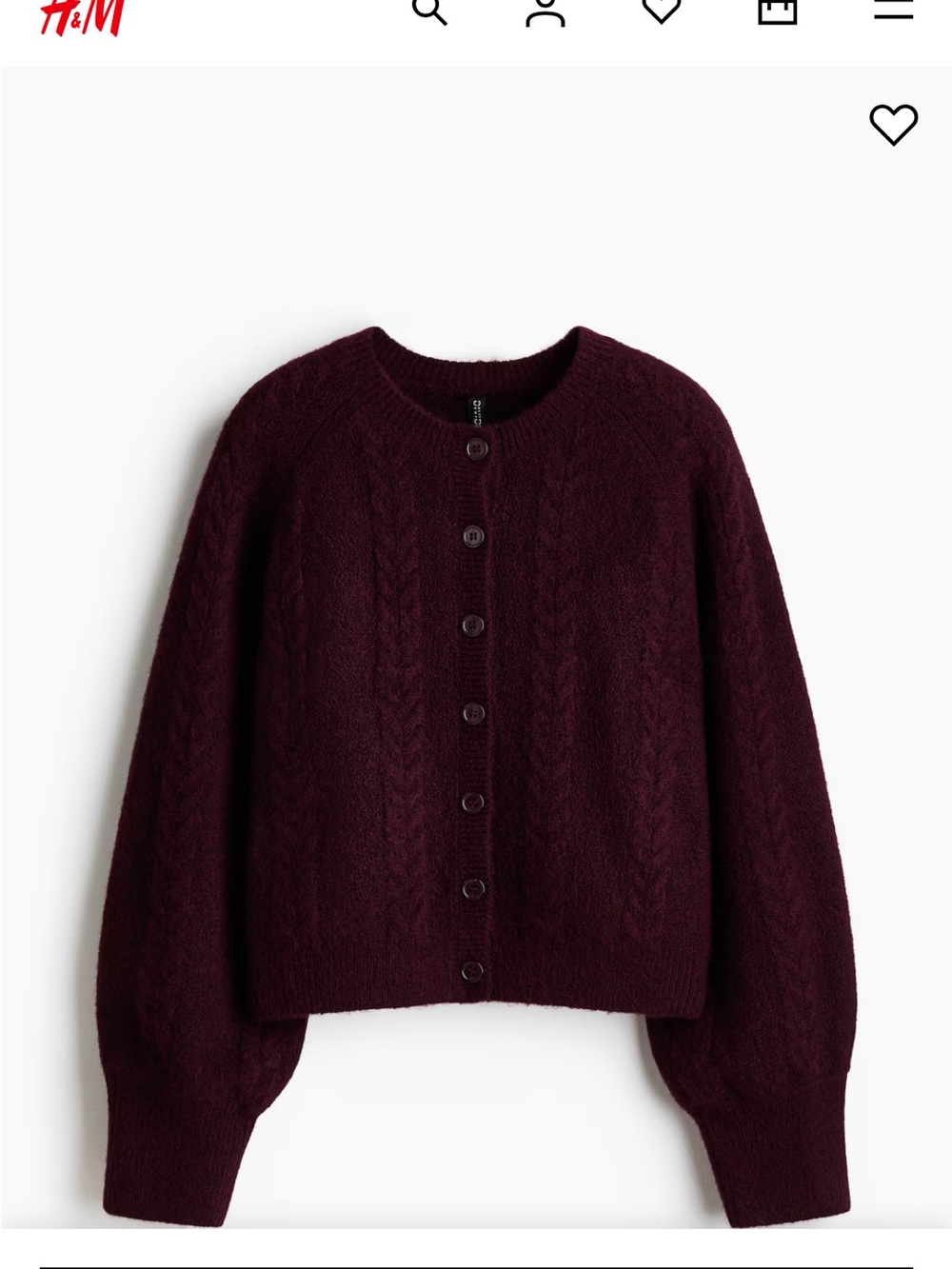 H&M Plum Red Burgundy Cable Knit Cardigan